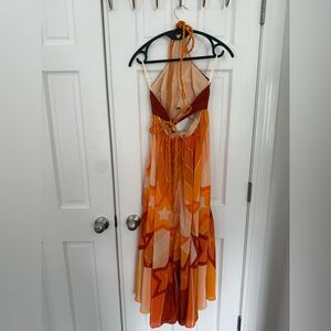 Farm Rio Vibrant Oranges and cream Backless Dress